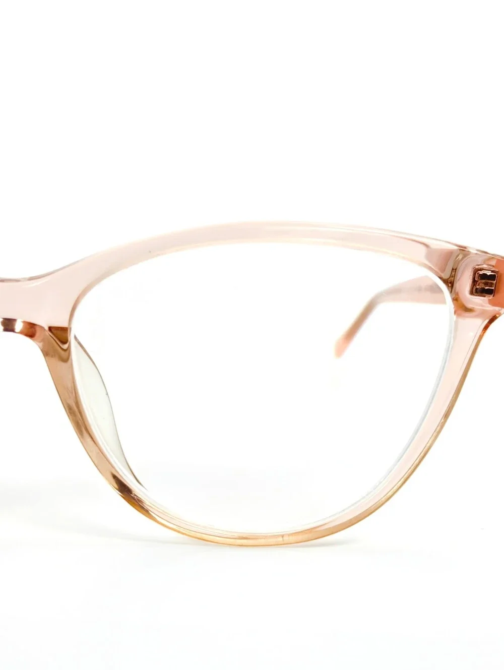 Sing. Subtle Pink Transparent Front Matte Temple Cat-Eye Frame.